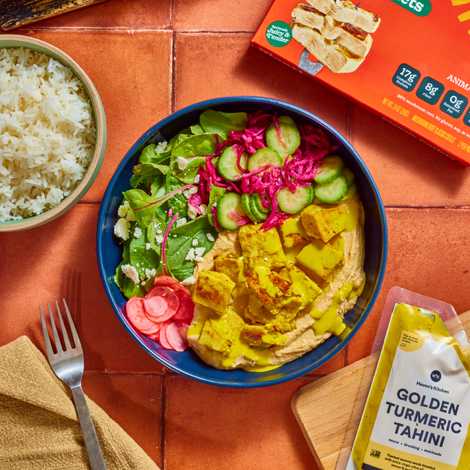Meati™ Golden Tahini Classic Cutlet Hummus Bowl with Pickled Veggies recipe