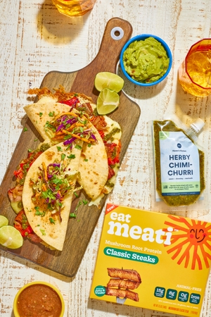 Meati™ Classic Steak Herby Chimichurri Quesadilla with Caramelized Onions and Chimi Slaw recipe