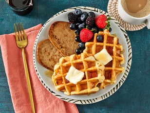 Meati™ Maple Breakfast Patties with Waffles & Berries recipe